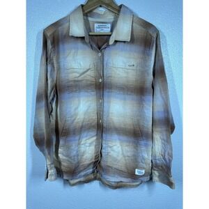 REI Cooperative Shirt Jacket Womens XL Brown Plaid Button Pockets Long Sleeve